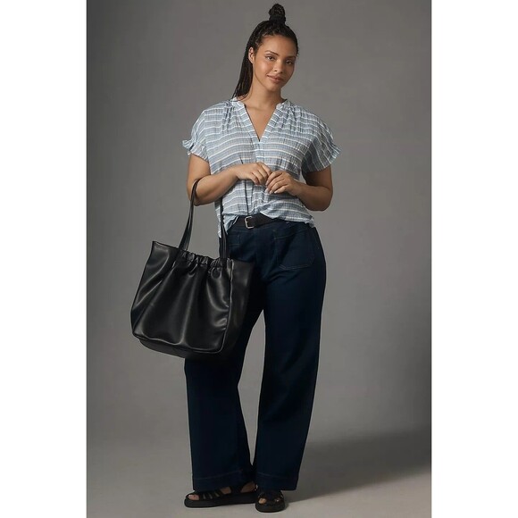 Pilcro Anthropologie The Tatum Flutter-Sleeve Blouse Shirt Top Striped S 277864 - Picture 2 of 12